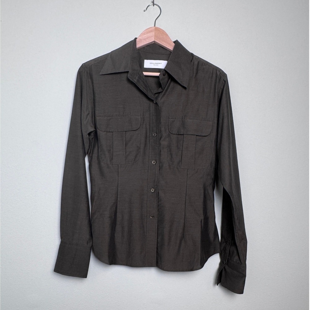 Equipment Femme Button Down Shirt Blouse Utility Office Olive Green 4 NEW